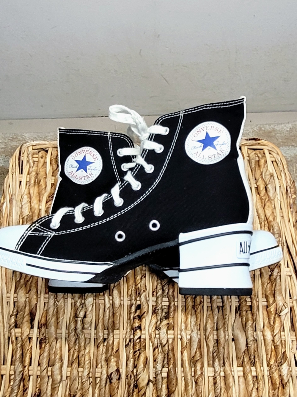 Converse Style Black and White High-Top Lace-Up Platform Boots with Logo Patch - Picture 10 of 11